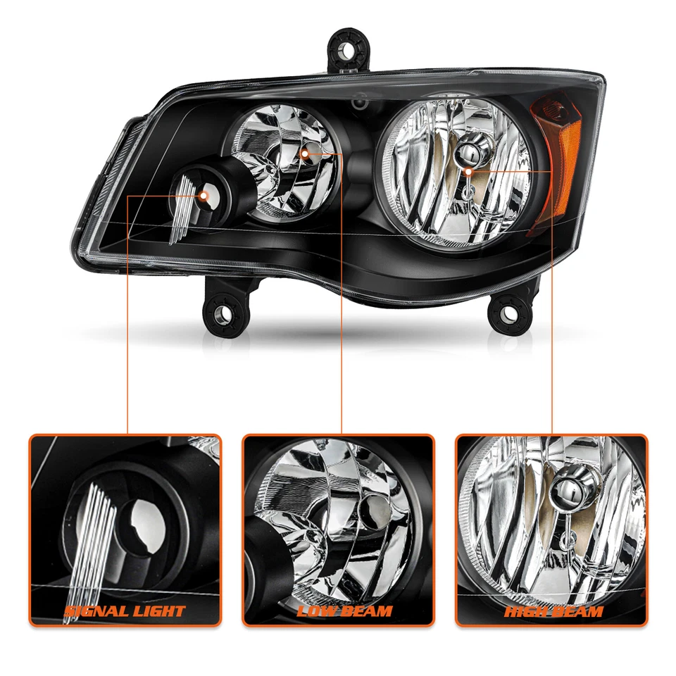 Par de faros negros para Dodge Grand Caravan 11-20 08-16 Chrysler Town&Country Foto 4 de 4