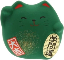 Green Kotobuki Maneki Neko Collectible Figurine Academic Achievement S-4598