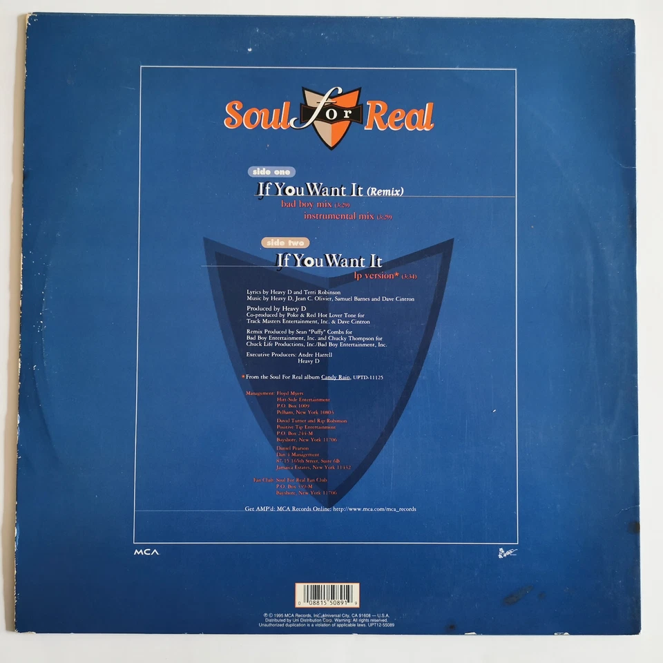 Soul For Real – If You Want It - Vinyl,  12", 33 ⅓ RPM Single- US 1995 - VG+/VG+ - Photo 2/4