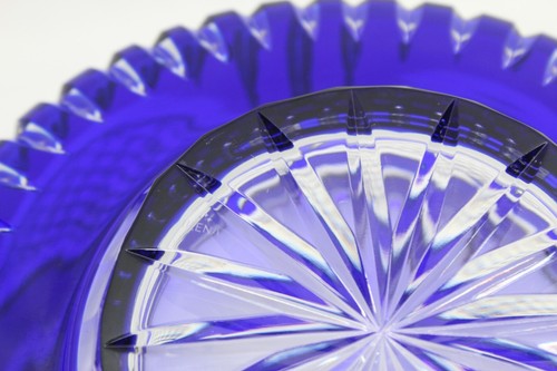 Vintage IRENA Polish Bohemian BLUE COBALT CRYSTAL BOWL HANDCUT - Picture 9 of 10