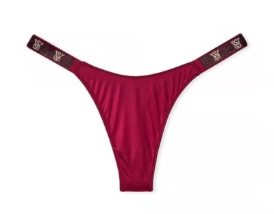 VICTORIA'S SECRET  SHINE STRAP CAMPARI RED BLING THONG XS-S-L-XL