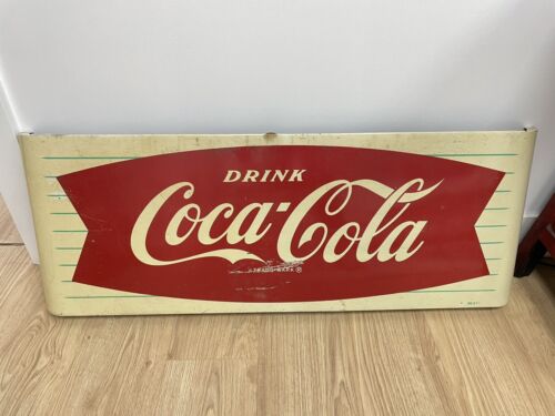 Vintage 1950s Coca-Cola Fishtail Sled Metal Advertising Sign