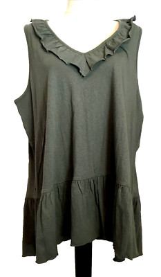 TERRA & SKY Olive Green Ruffled V-Neck Knit Tiered Tank Sz 0X