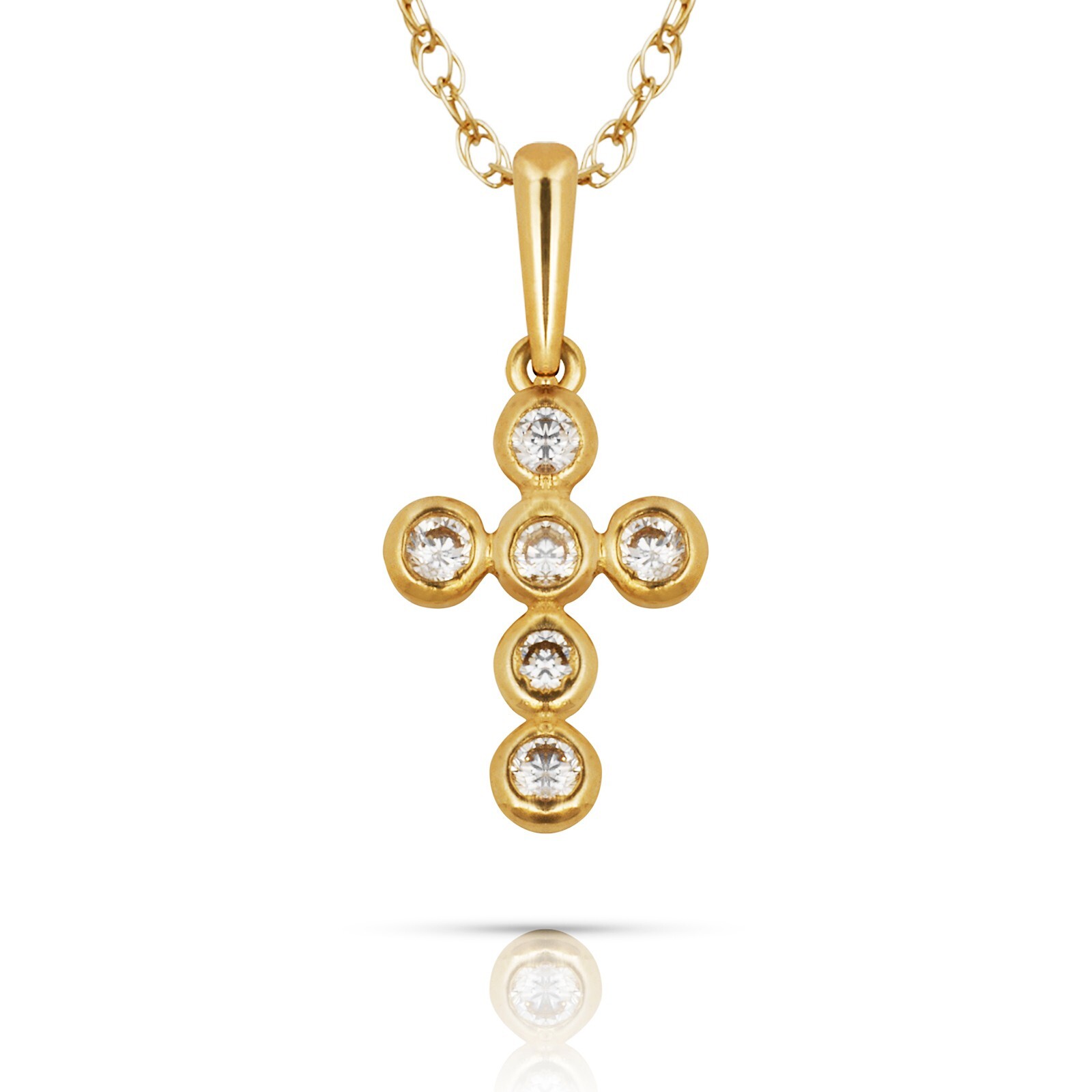 14K Yellow & White Gold Brilliant Round Cut Cross Pendant For Women