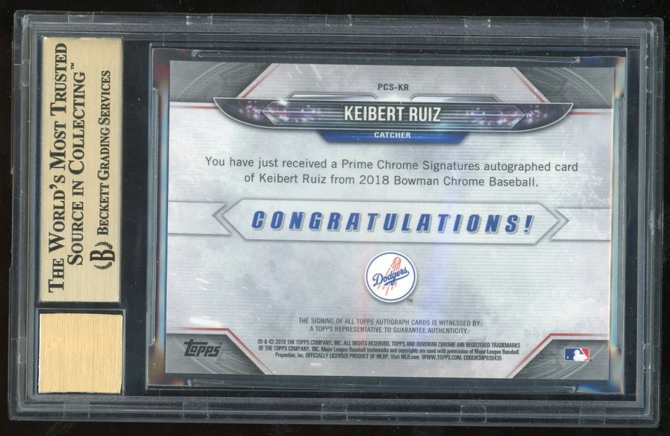 Keibert Ruiz 2018 Bowman Chrome Auto #d /25 Prime Chrome BGS 9.5 10 Dodgers Nats - Image 2 of 2