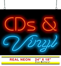 CDs & Vinyl Neon Sign Red & Blue REAL Neon Window Sign Advertisement Hand Bent