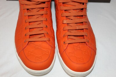 Gucci GG Embossed Monogram Size 9.5 Orange Leather High-Top  display picture 3
