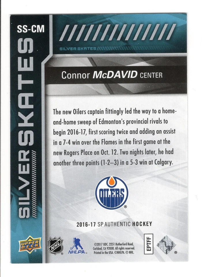 2016-17 SP Authentic Synergy Connor McDavid Silver Skates SS-CM Edmonton Oilers - Image 2 of 2