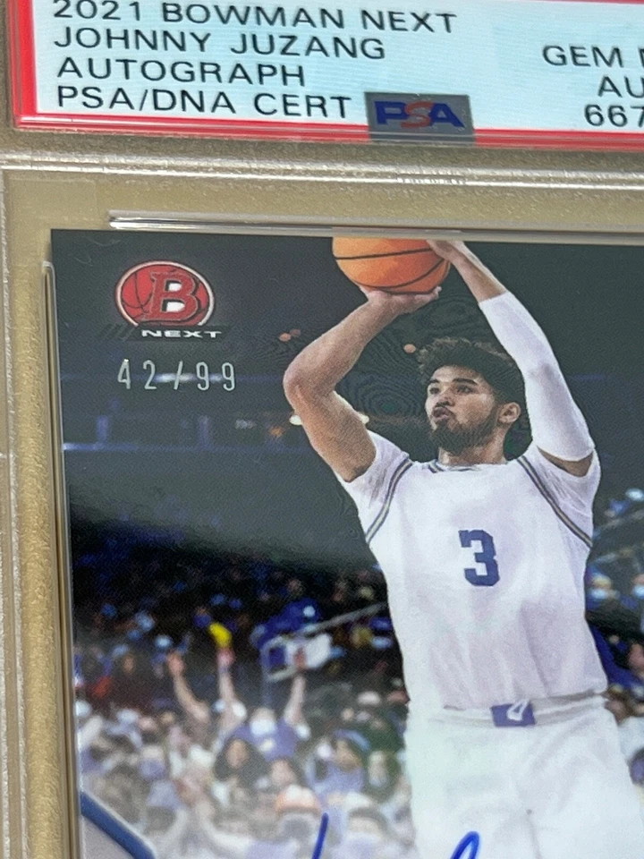 JOHNNY JUZANG * PSA 10 w/ 10 ON-CARD AUTO * 2021 BOWMAN NEXT /99 #21A UTAH JAZZ - Image 3 of 4