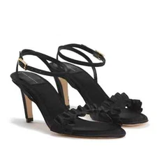 Good American The Show Off Ankle Strap Satin Heels in Black Size 7