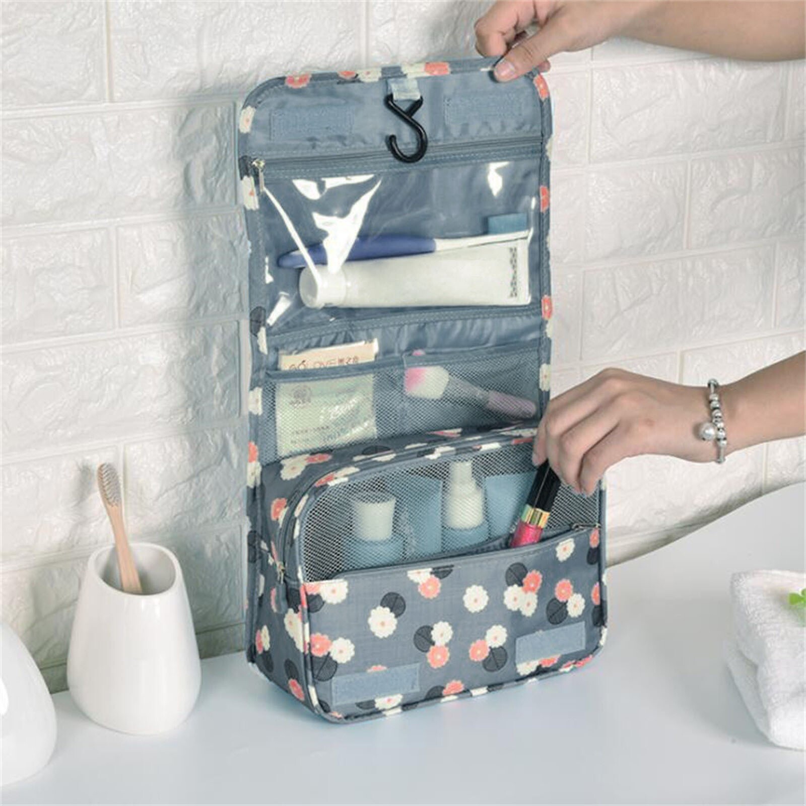 Makeup Bag Soft And Padded Fabric Reusable Travel Women-image