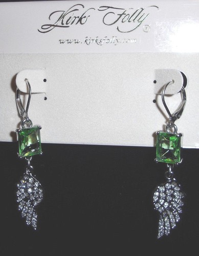 Kirks Folly Angel Wing & Green Crystal Edición Limitada Pendientes para miembros 2007-Silvertone - Imagen 4 de 4