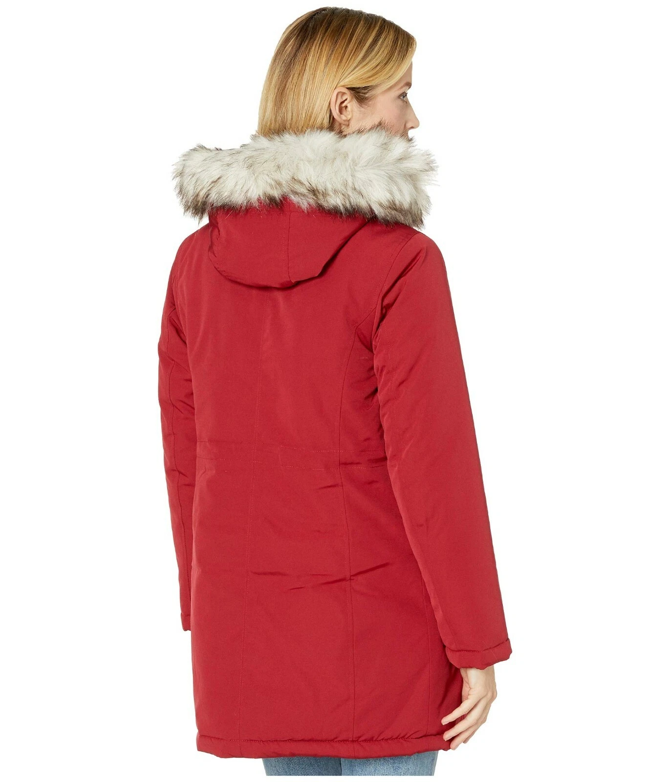 MICHAEL KORS Cappotto Giacca Parka Donna Polyfill Anorak Rosso con Cappuccio Pelliccia Ecopelliccia Tg M