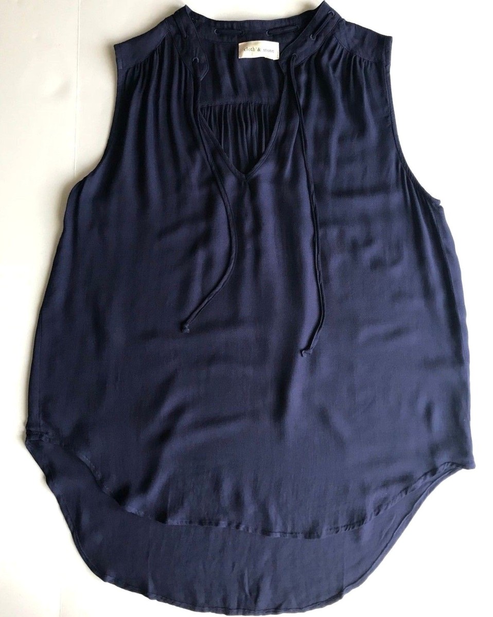 NEW CLOTH & STONE SzXS TIE NECKLINE SLEEVELESS HI-LOW BLOUSE