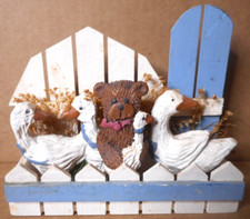 Barn Shaped Wooden Shelf Decor Resin Brown Bear 4 Country Goose Figures USA Made