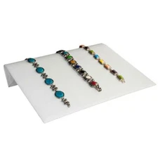 White Leatherette Jewelry Bracelet Watch Display Ramp Stand Tray ~ 3 Styles