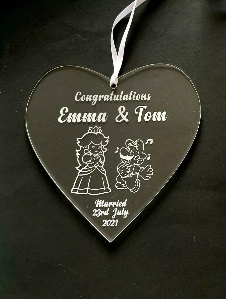 Personalised Wedding Bride and Groom Gift Heart Mario Themed Gift