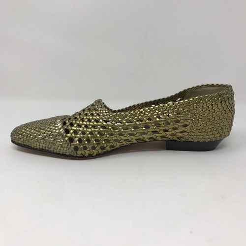 Vintage J. Renee Metallic-Gewebe-Halbschuhe Damengröße 8 goldfarbene Leder-Slipper flache Schuhe - Bild 4 von 10