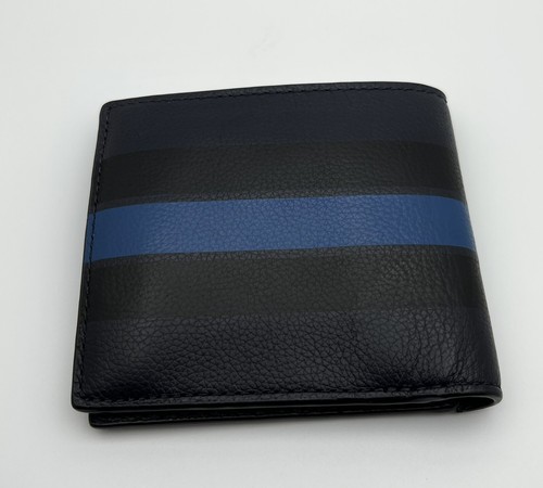 Coach Leather Wallet Varsity Stripe Card - Blue with Black, F75394 - Picture 2 of 8