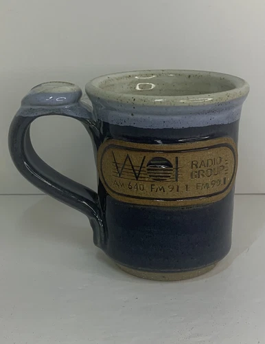 Vintage Studio Pottery Handmade Blue Coffee Tea Mug - WOI Radio Group Des Moines