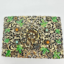 Vtg Antique Celluloid Belt Buckle Gold Gilt Rhinestones Art Nouveau Read