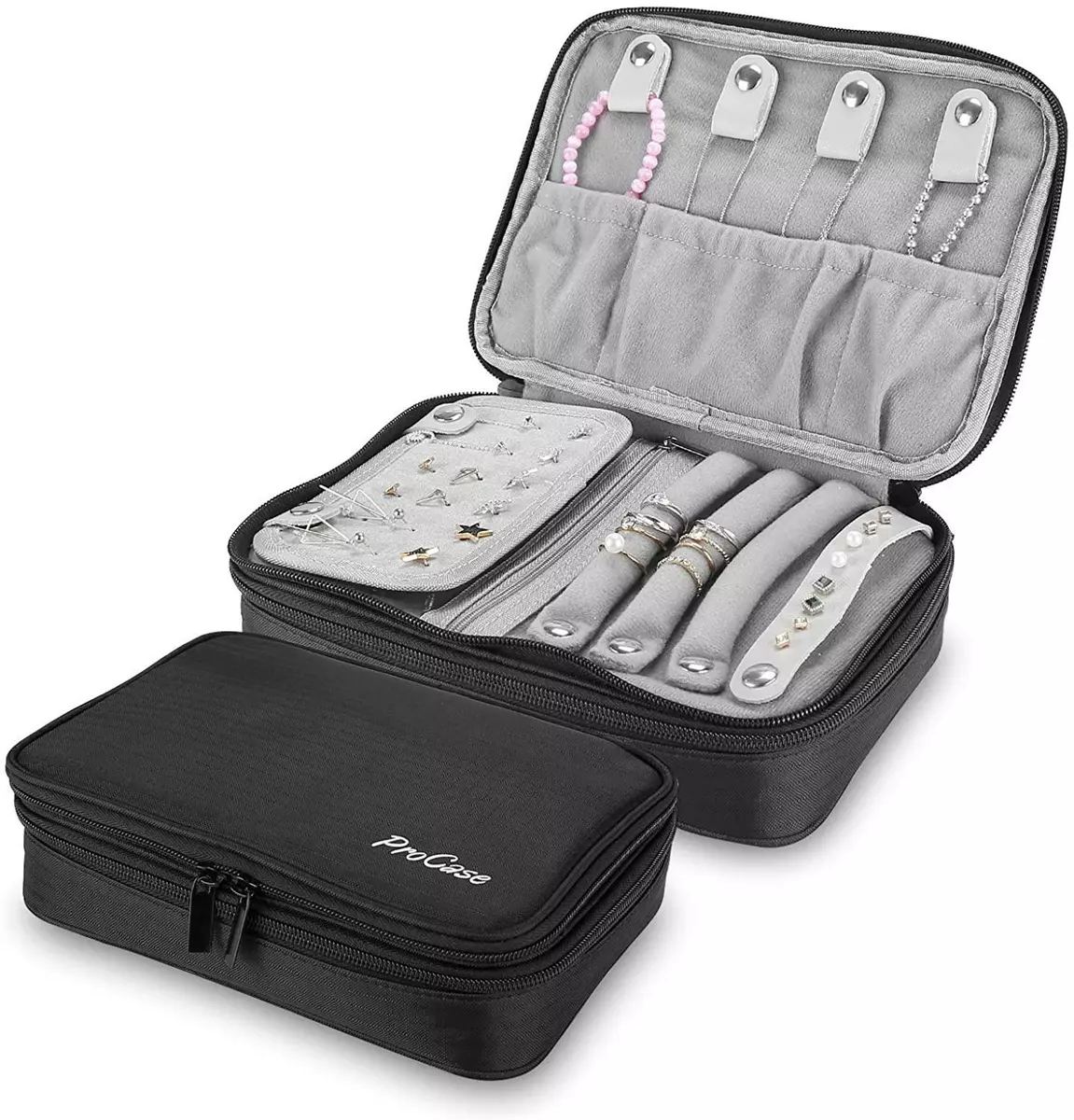 Procase Travel Jewelry Case Organizer Bag, Soft Padded Double Layer Jewelry  Carr