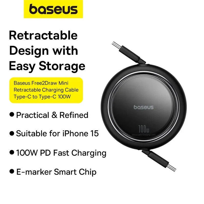 Retractable 100W USB C Cable For iPhone 15 15Pro 15ProMax iPad Fast Charge Cable - Image 2 of 4