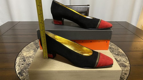 VTG Anne Klein Couture Suede Red & Black Pumps Shoes SZ 8.5N Made In Italy New - Picture 10 of 19