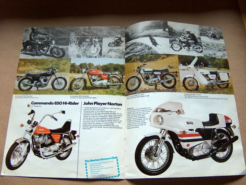 Catálogo de folletos Norton Commando 750 850 gama NOS 1974 roadster john player Foto 3 de 4
