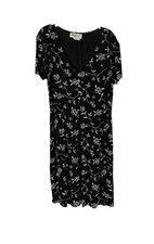 Vintage Y2K Whimsigoth Ditsy Floral Slinky Layered Dress Black Womens 8 USA
