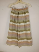 VTG Wool Blend Midi Skirt w Belt Womens 10 Pleated Striped Lined 80s Made in UK
