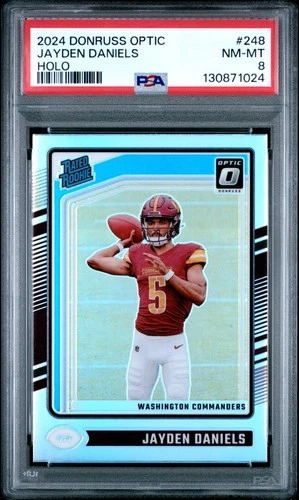 2024 PANINI DONRUSS OPTIC HOLO #248 JAYDEN DANIELS ROOKIE RC PSA 8