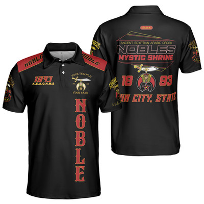 Custom Name Nobles 1893 Mystic Shrine AEAONMS Freemasonry Polo Shirt S-5XL