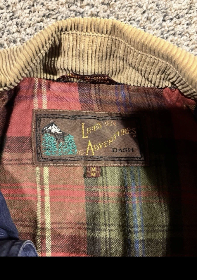 复古 Lifes Adventures Dash 男式蓝色 M 格子法兰绒衬里谷仓编舞外套 — 第 3/4 张图片