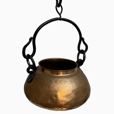 Vintage Hammered Copper Cauldron Iron Handle Dovetail Hanging Fireplace Kettle
