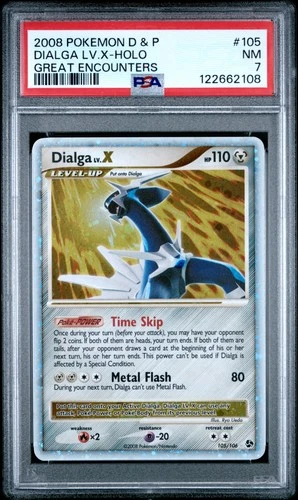 2008 POKEMON DIAMOND & PEARL GREAT ENCOUNTERS #105 DIALGA LV.X-HOLO PSA 7