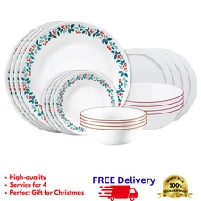Winter Berries 20-Piece Dinnerware Set Vitrelle Glass Made in USA Service for 4