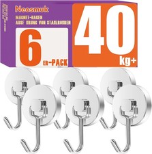 Neosmuk (6 St&uuml;ck) Swing Magnet-Haken Silber, 40kg Extra Stark, Magnetisch, Set