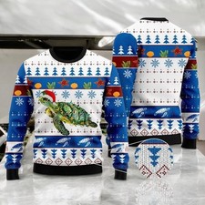 Ocean Turtle Ugly Christmas Sweater, Cute Sea Turtle Holiday Xmas Top