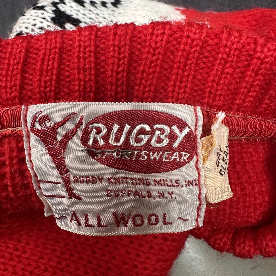 Suéter de esqui vintage de lã rugby ilha justa vermelho branco pequeno - Imagem 4 de 4