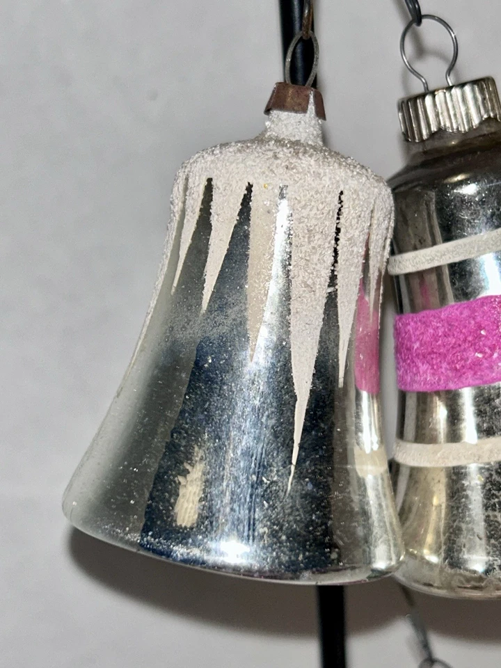 15 VTG 1950s Shiny Brite Mercury Glass Stripes Mica 3" Filigree & Unbreakable - Image 4 of 4