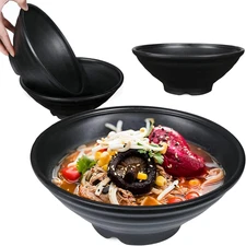 Thin Plastic & Wheat Straw Japanese Ramen Bowl Set of 4, 44 OZ Large Ramen Bowls