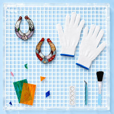 Stained Glass Cutting Mat 12X12, Waffle Grid Mat with Shard Catcher Tray