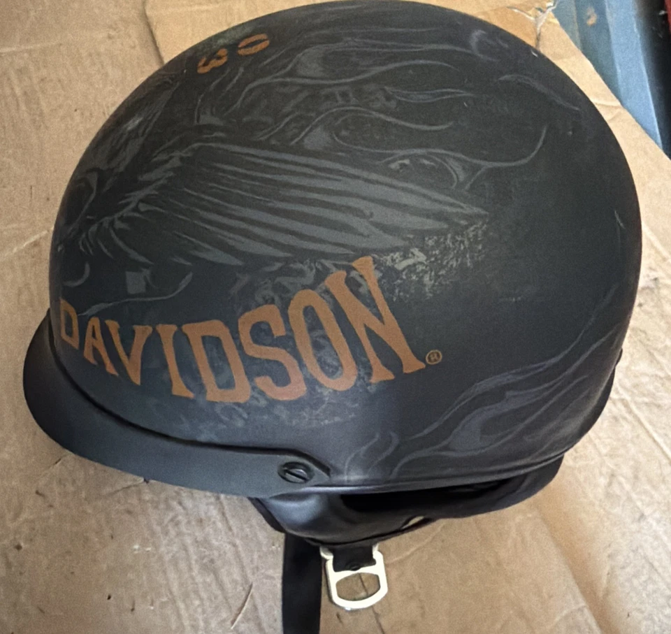 Medio casco Harley-Davidson ultraligero HD-J02 calavera llamas negro mate L DOT Foto 2 de 4