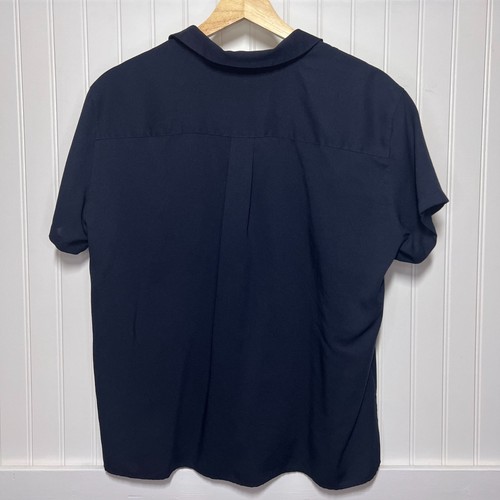 Uniqlo Womens Navy Blue Short Sleeve Button-Down Shirt Blouse Top Casual Classic - Picture 2 of 6
