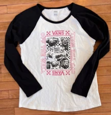 Vans Off The Wall Women's XL Roses Checkerboard White Black Long T-shirt 