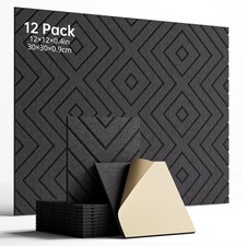 Woovio Sound Proof Foam Panels for Walls, Self-Adhesive 12 Pack, Black