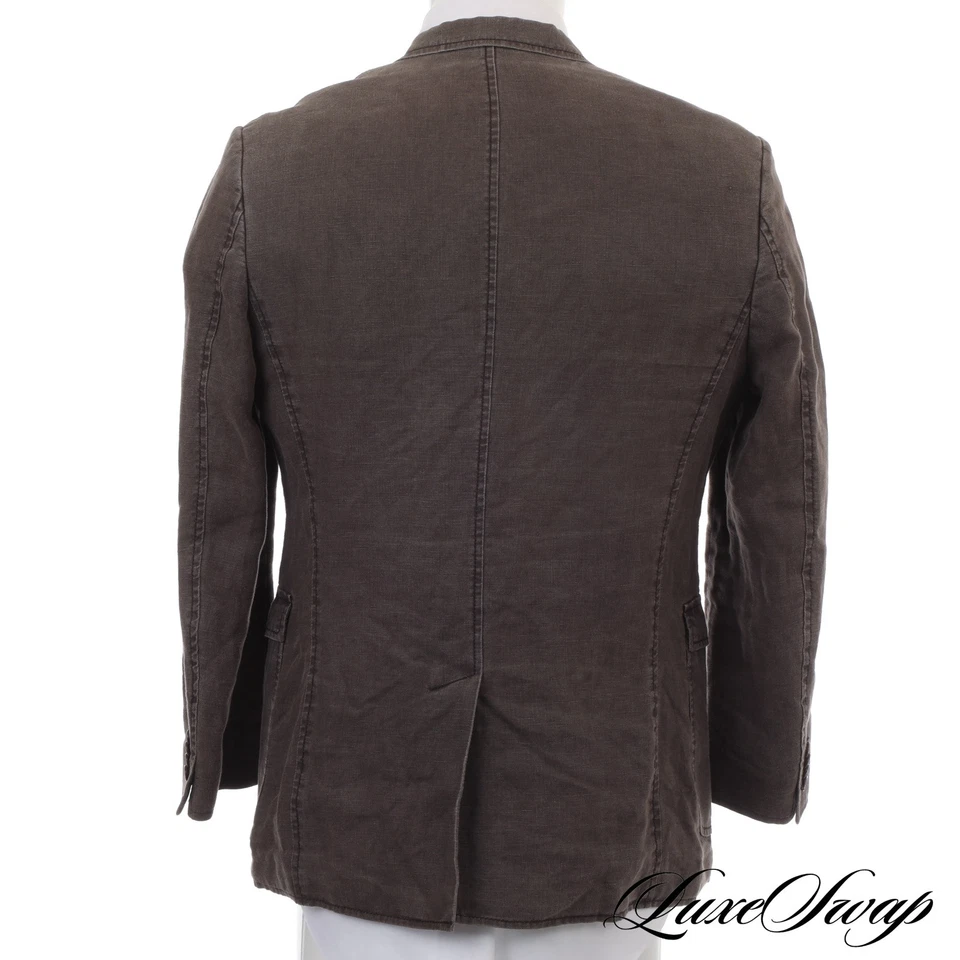 Sand Made in Portugal 100% Linen Cigar Brown Garment Dyed Faded Blazer Jacket 52 - Image 3 of 4