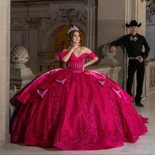 Rose Pink Quinceanera Dresses Off Shoulder Lace Appliques Ball Gowns Sweet 15 16