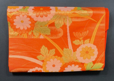 Vintage Japanese Nagoya Obi Orange Red Floral Chrysanthemum Pattern Kimono